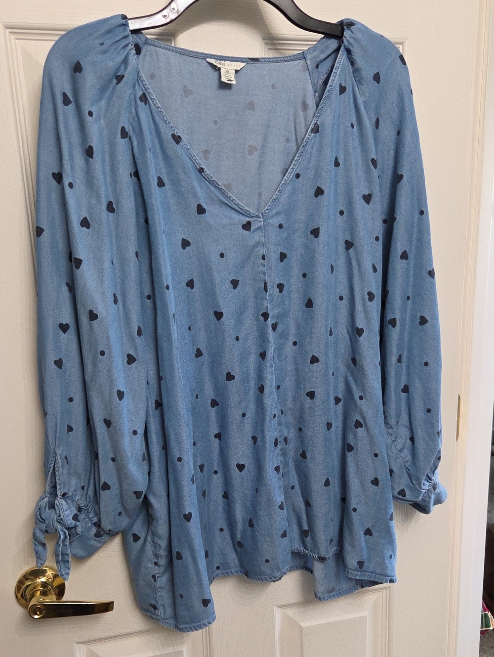 Cato Light Blue V-Neck Tunic with Navy Heart Print